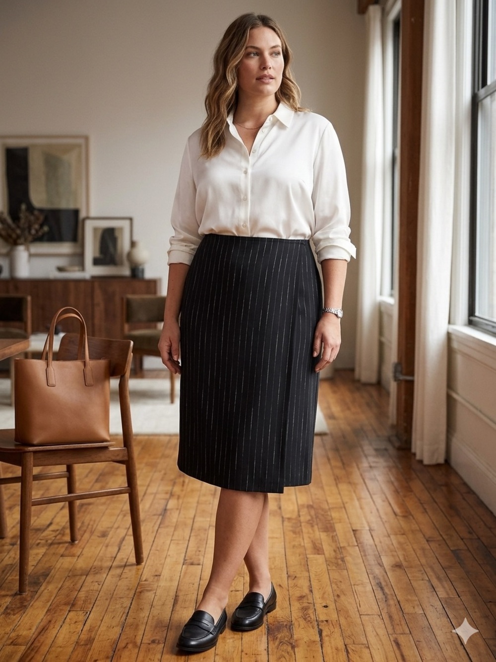 M.M.LaFleur The Logan Faux-Wrap Pencil Skirt Black Textured Stripe